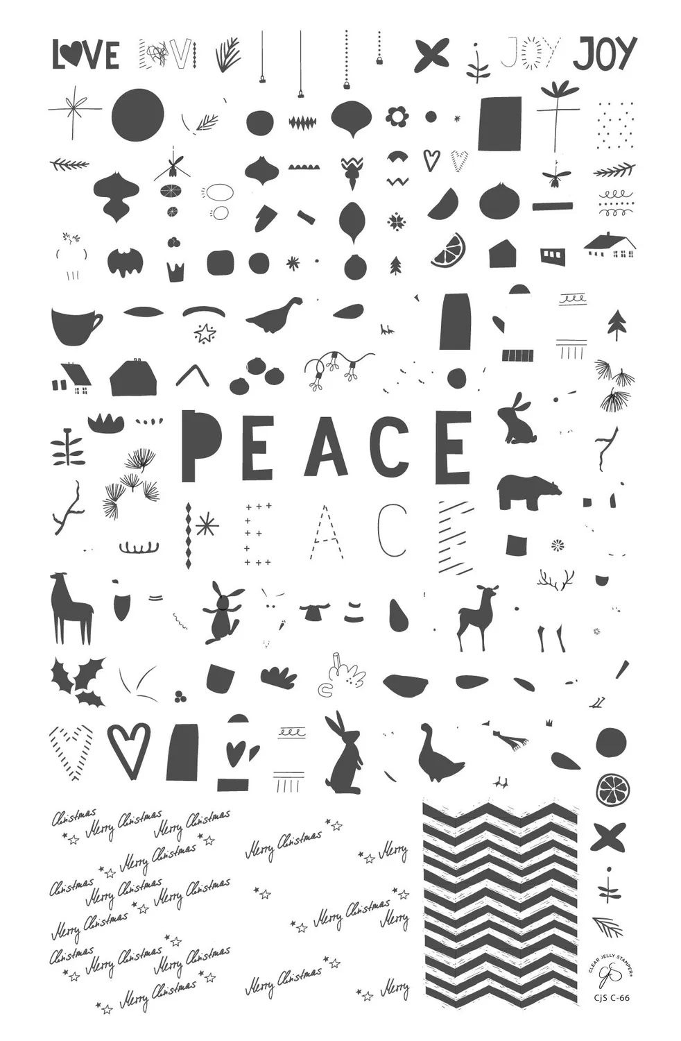 Clear Jelly Stamper Love Peace Joy CjSC-66 stamping plade jul