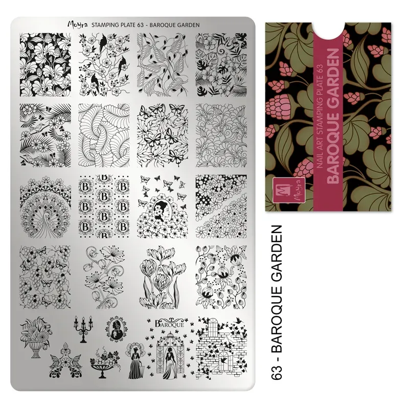 Moyra Stamping Plate 63 stampingplade Baroque Garden