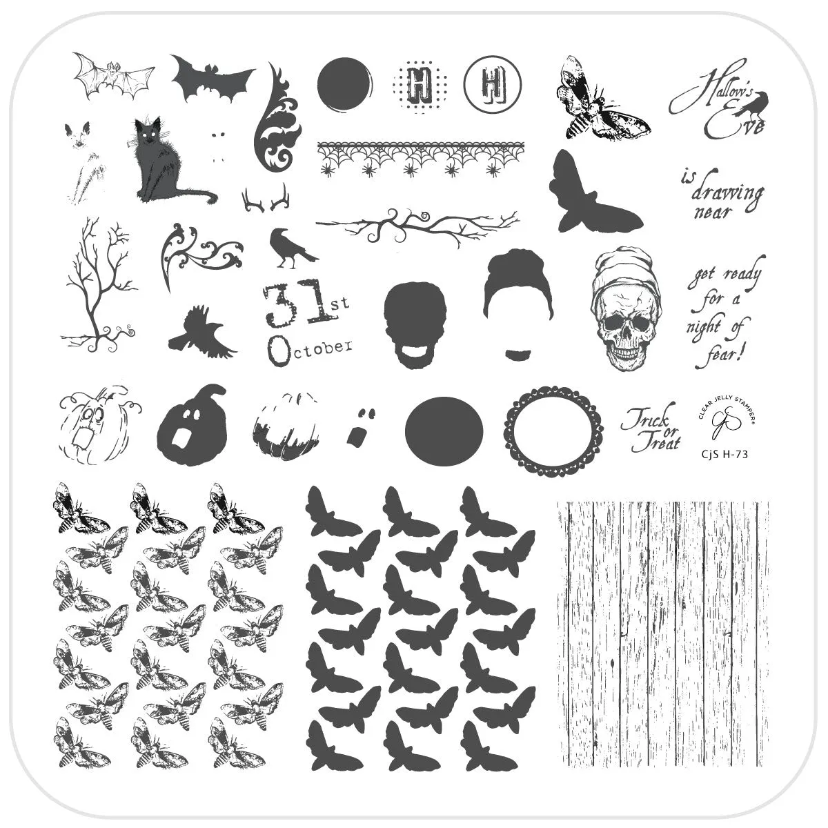 Clear Jelly Stamper CjS-H-73 Hallow's Eve stamping plade 8x8