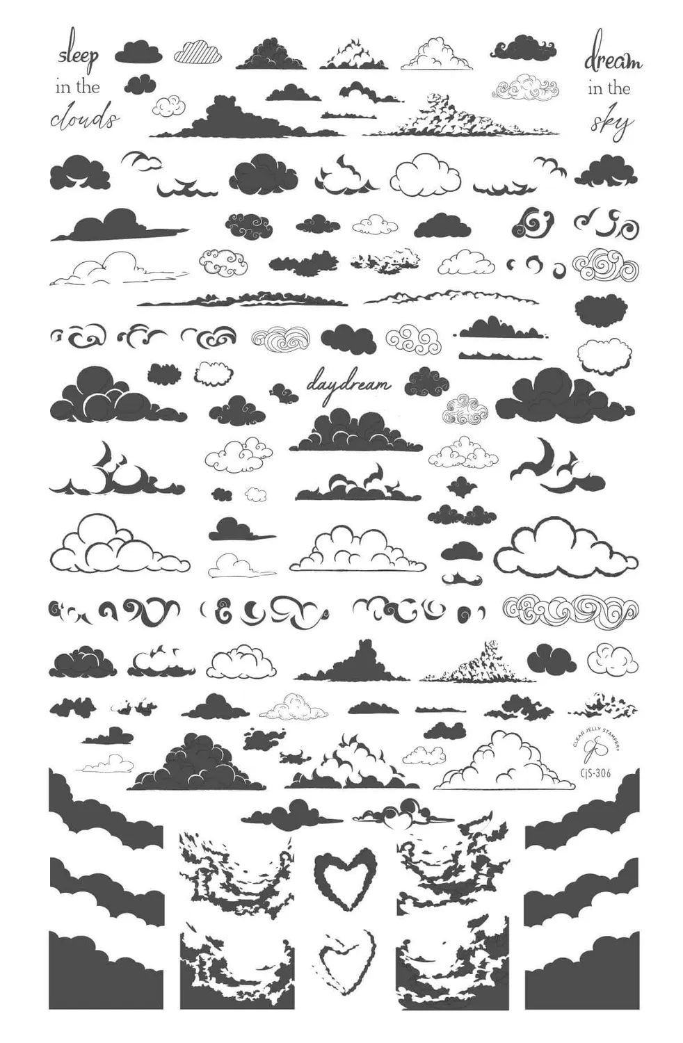 Clear Jelly Stamper CjS-306 Head in the Clouds stamping plade skyer