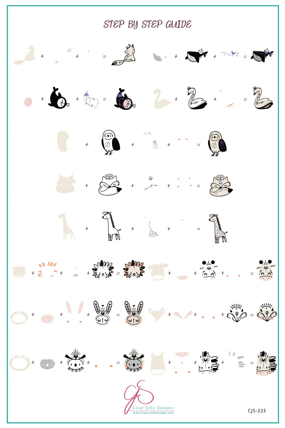 Clear Jelly Stamper Celestial Zoo CjS-225 stampingplade med dyr