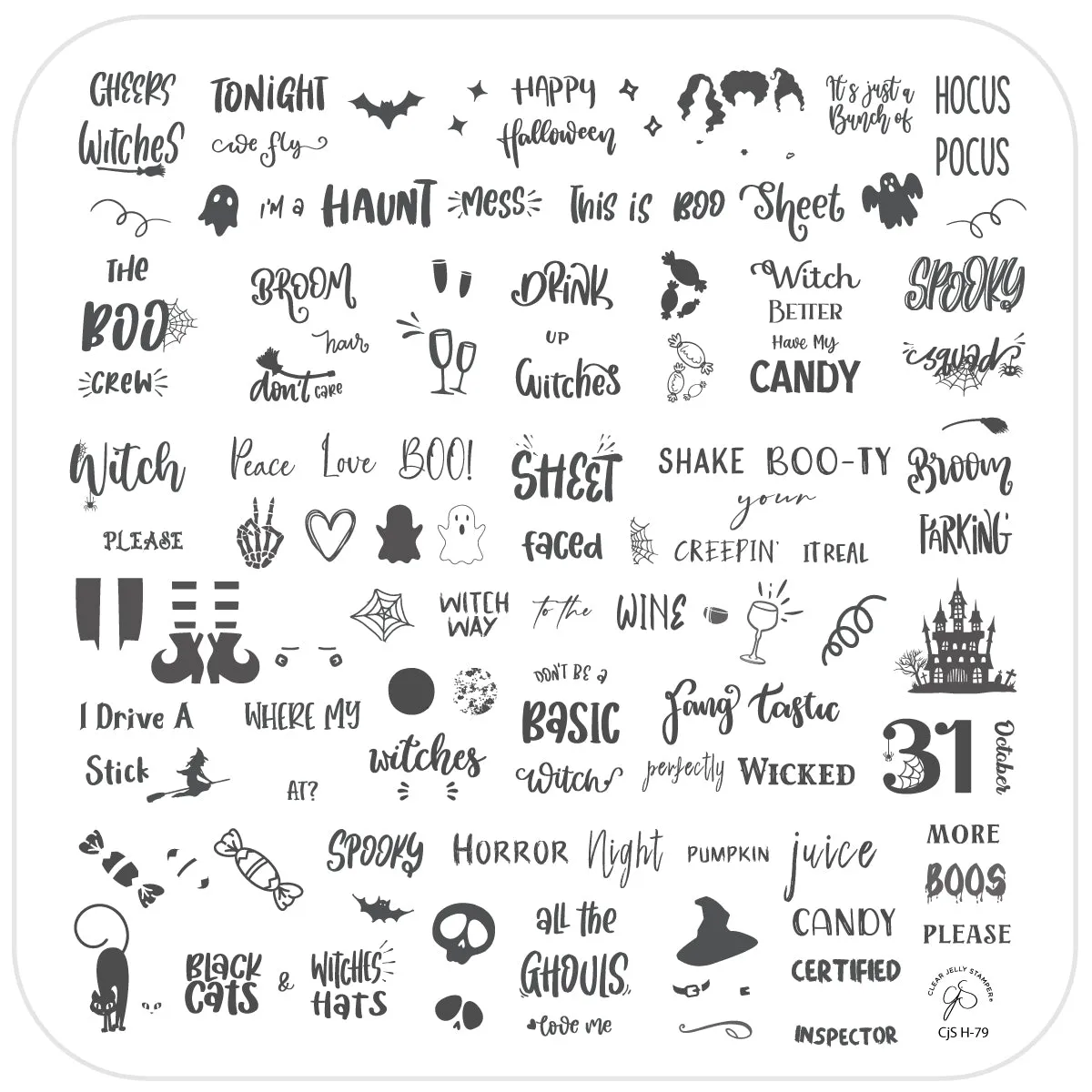 Clear Jelly Stamper H-79 Boo Crew stamping plate 8x8 halloween