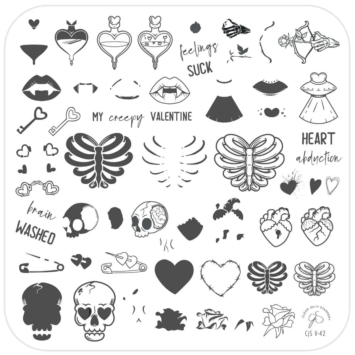 Clear Jelly Stamper My Creepy Valentine CjSV-42 stamping plade