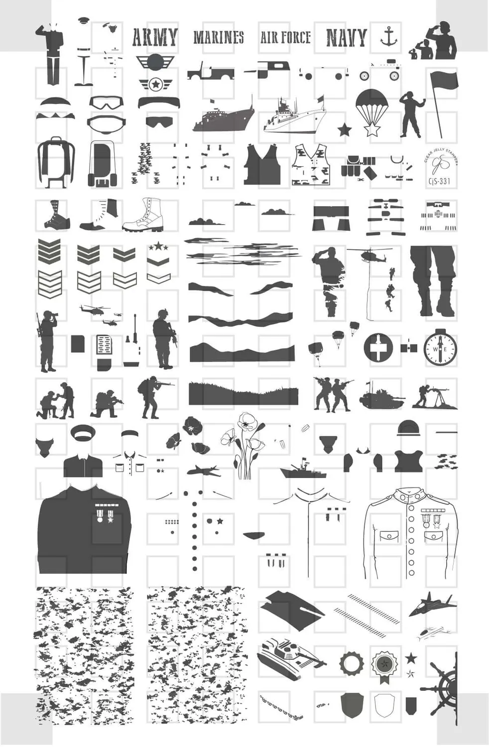 Clear Jelly Stamper CjS-331 Military stampingplade camouflage