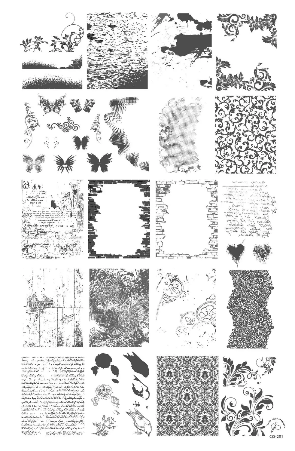 Clear Jelly Stamper Grunge Chic CjS-201 stampingplade blomster