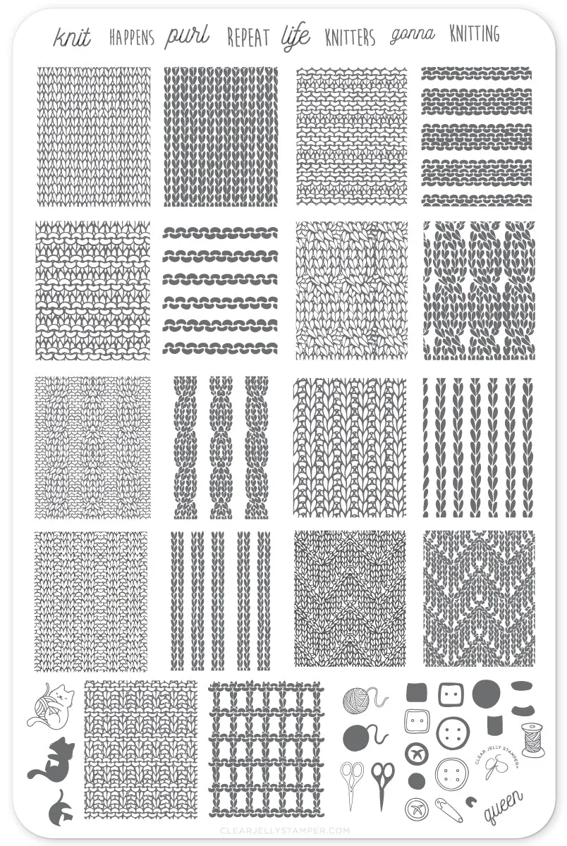 Clear Jelly Stamper CjS-96 Knitters Gonna Knit stampingplade strik