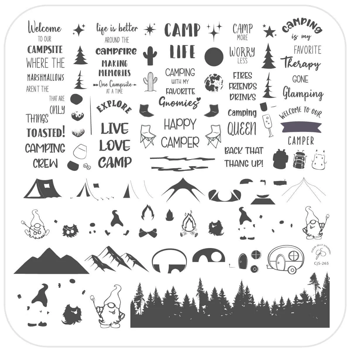 Clear Jelly Stamper Camping Gnomies CjS-265 stampingplade gnom