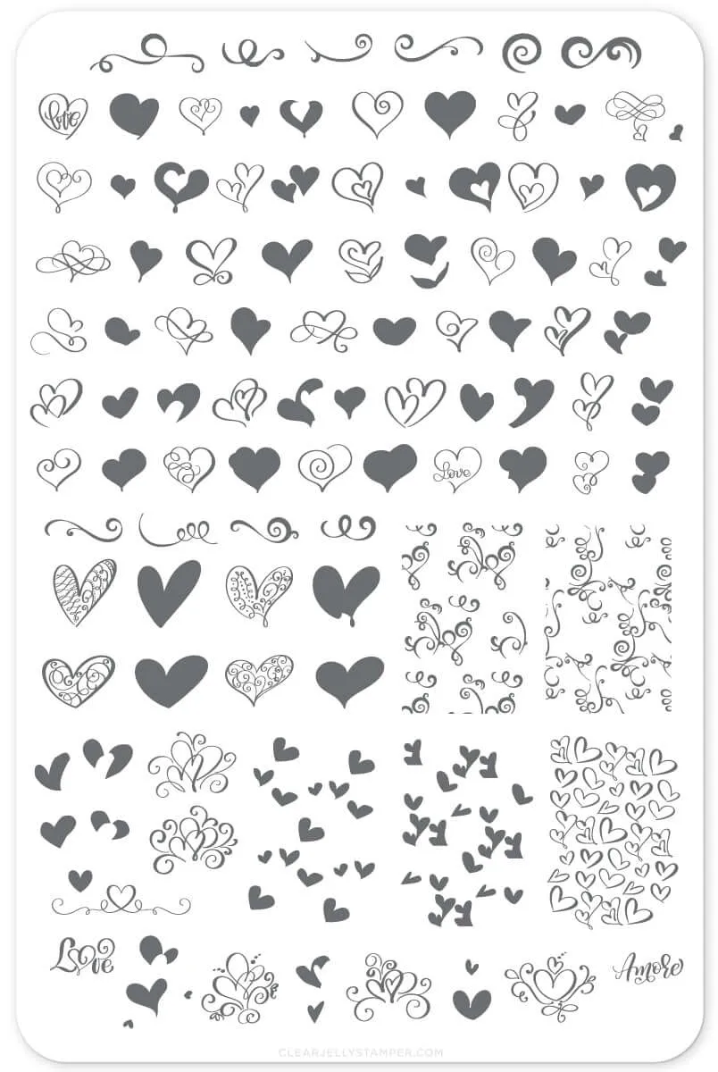 Clear Jelly Stamper Flirty Flourish CjSV-11 stampingplade hjerter