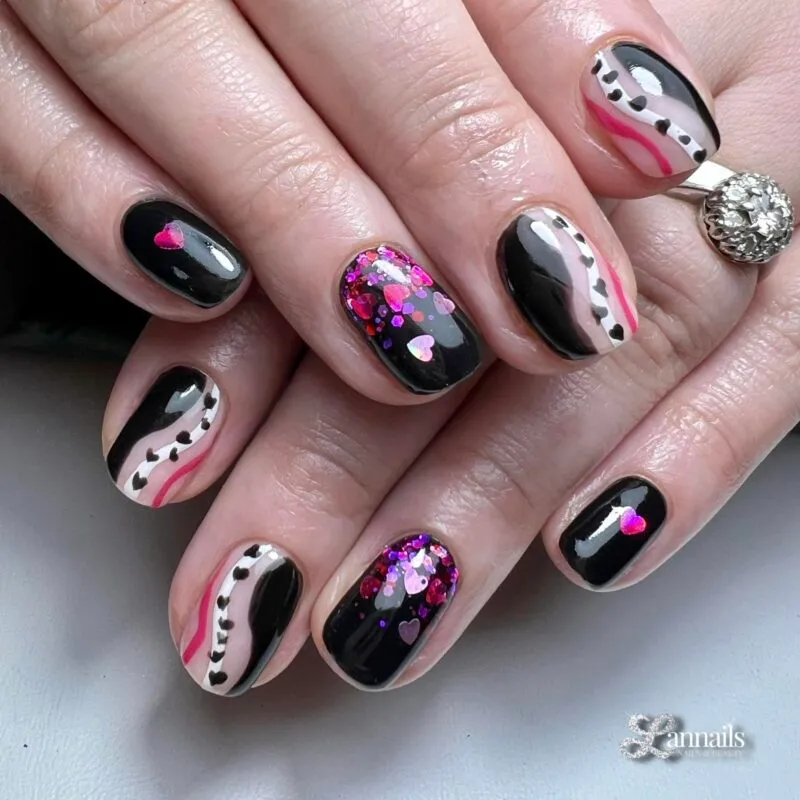 Beautystones Pink Holo Hearts neglepynt holo