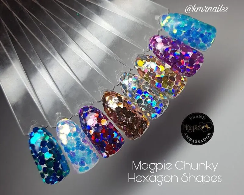 Indigo Nails Charlotte Hexagons neglepailletter