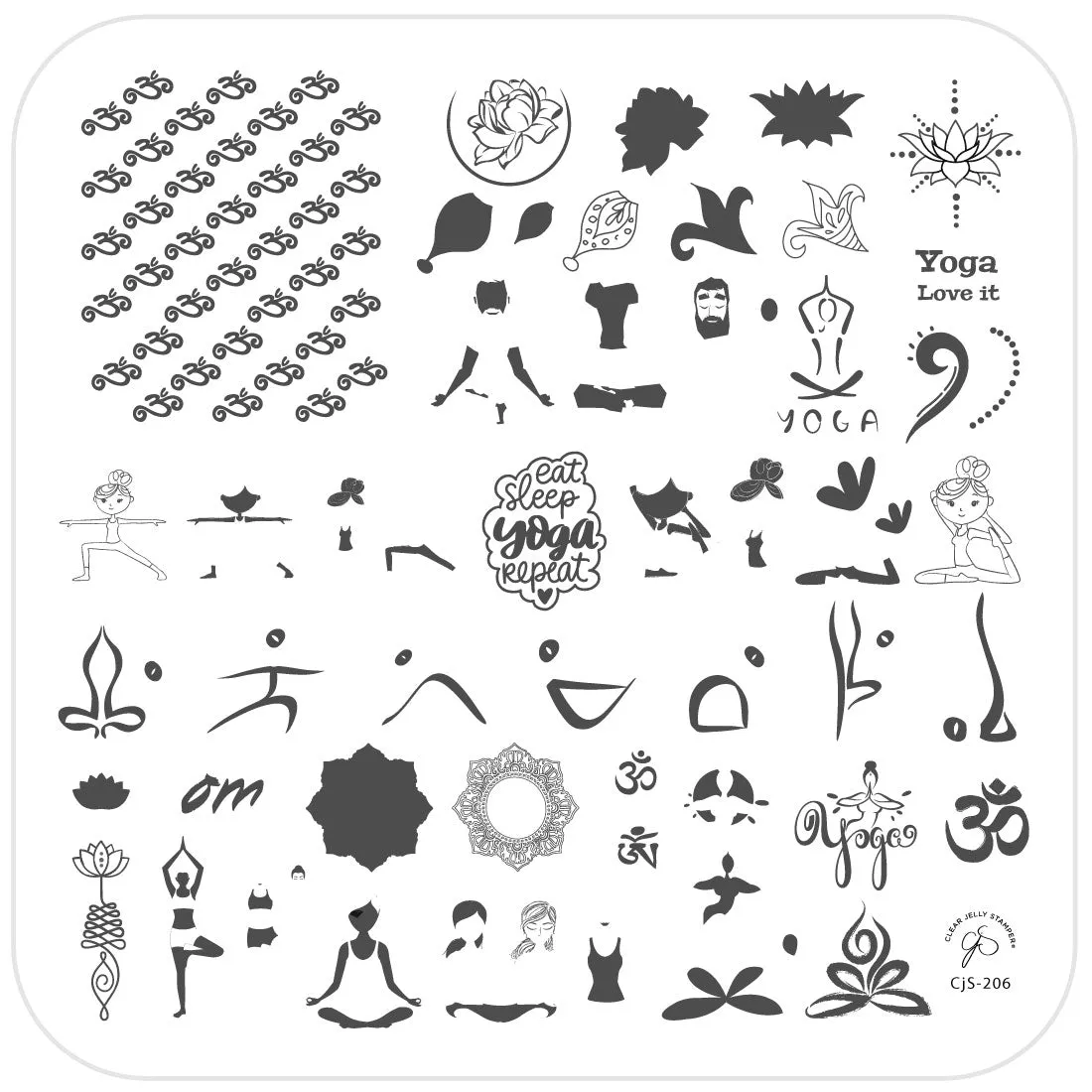 Clear Jelly Stamper 206 Eat Sleep Yoga Repeat plade 8x8 cm