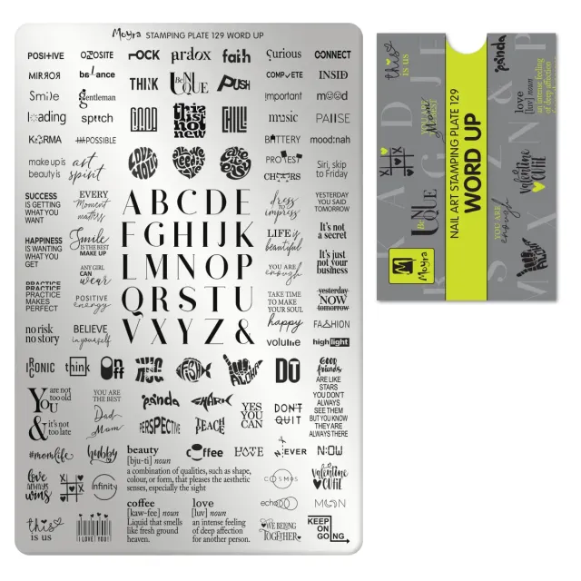 Moyra 129 Word Up stamping plade tekst