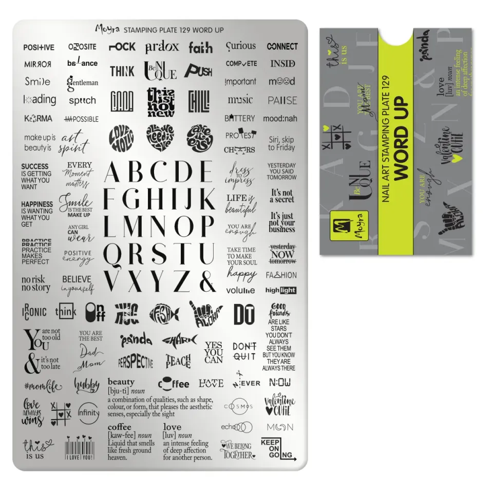 Moyra 129 Word Up stamping plade tekst
