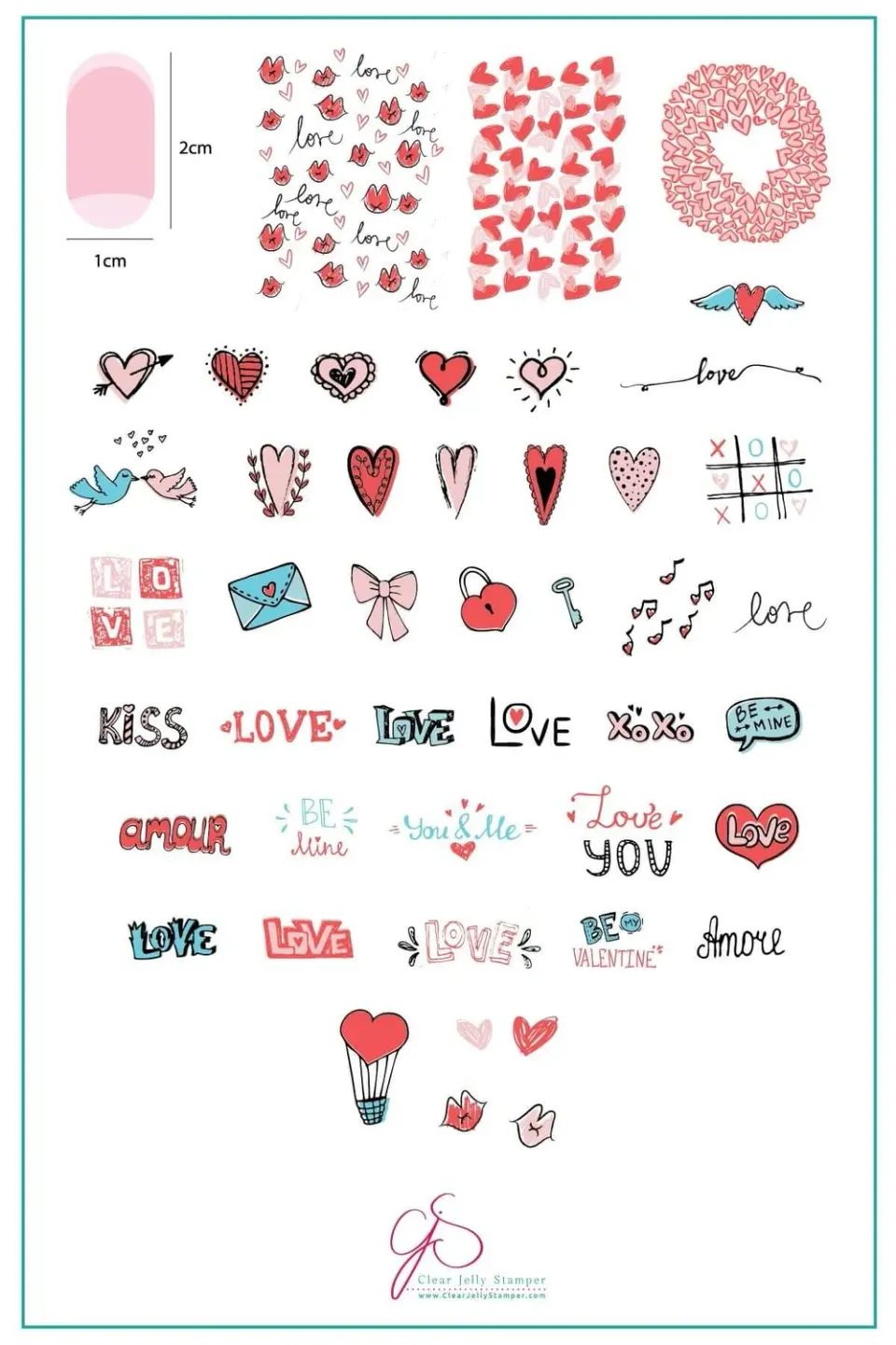Clear Jelly Stamper LoVe Notes CjSV-12 stempelplade hjerter 14,5cm